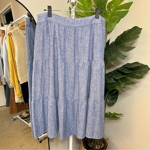 ✨ Chambray Linen Blend Tiered Maxi Skirt | Elastic Waist Pockets Sz XL | Matty M